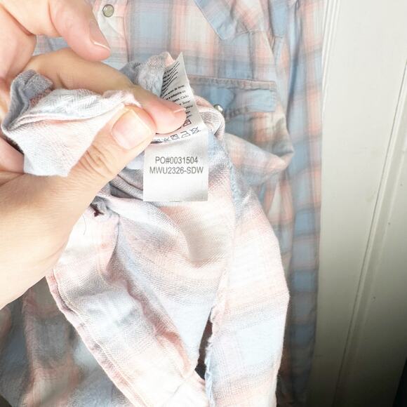 Faherty Artisan Twill Western Shirt Collared Pink Blue Plaid Pearlized Buttons M - Picture 10 of 13